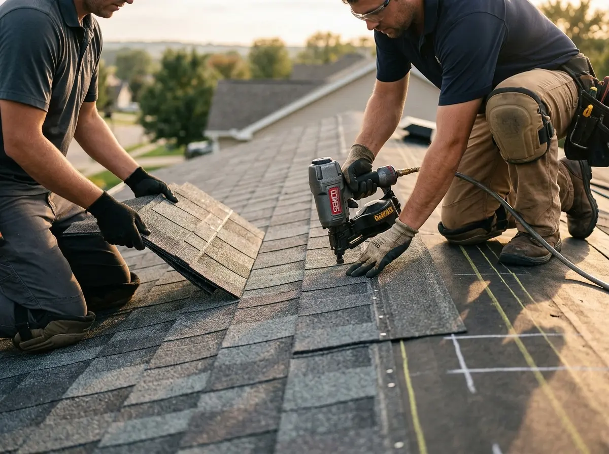 Professional roofer working on a residential roof in Wauchula